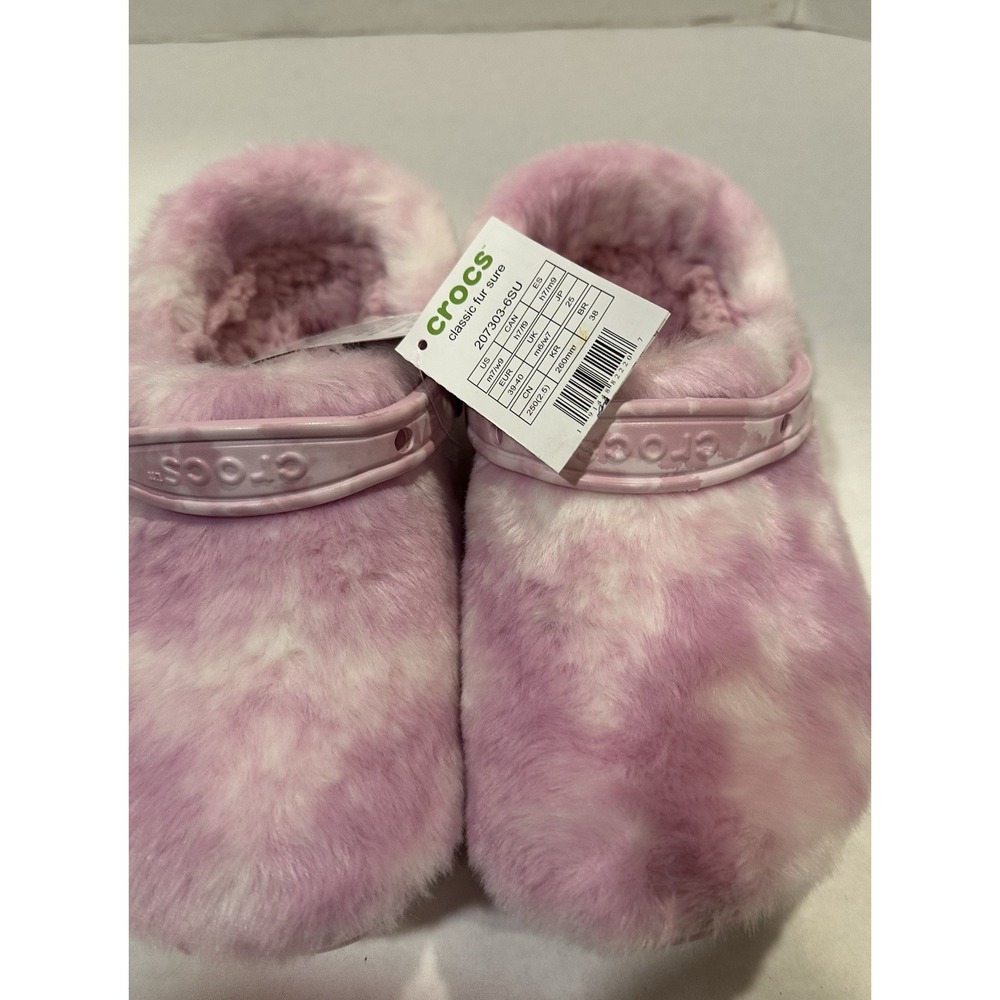 Crocs Classic Fur Sure Ballerina Pink & White Clogs Slip-On Shoes Women's 9